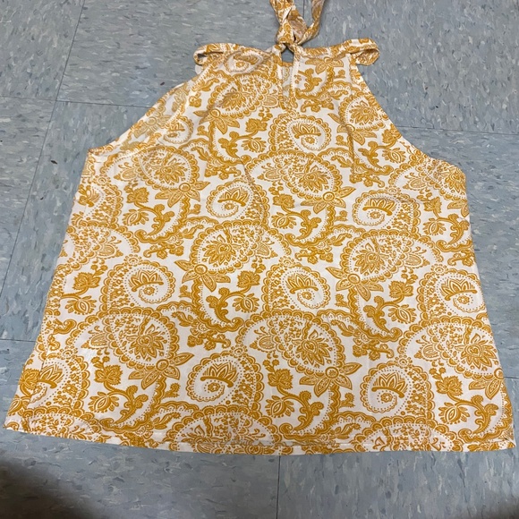 SHEIN Yellow Gold Paisley Print Hi-Neck Work Blouse - Picture 3 of 3